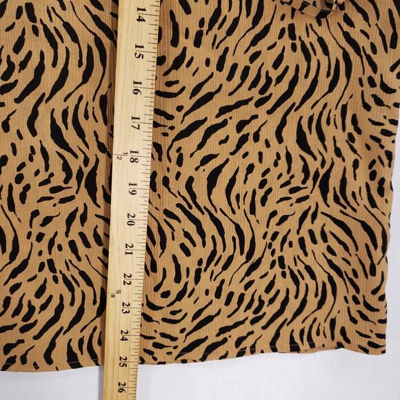 Nine West Blouse Womens Extra Large Tan Black Geometric Ruffle Neck Front Tie - Picture 8 of 10